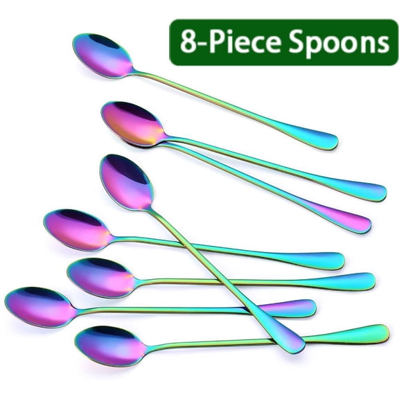YangNengwen Set of 8 Rainbow Long Handle Spoons, Coffee Stirrers, Premium Stainless Steel Coffee & Tea Spoons