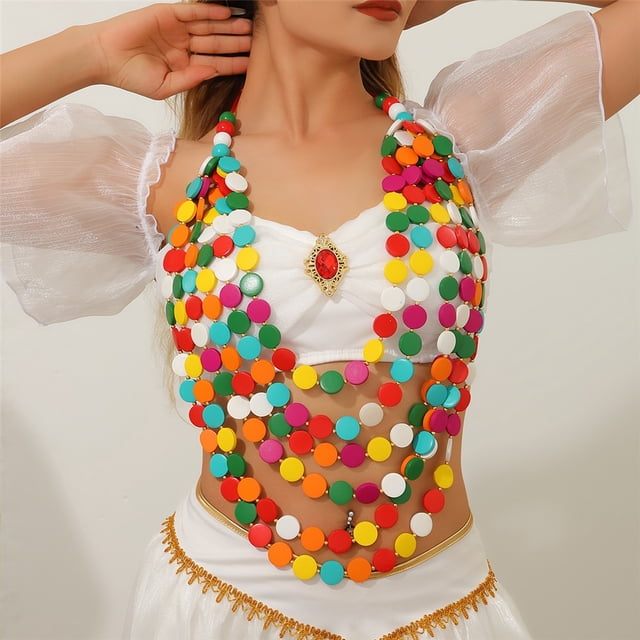 Collar de perlas de madera multicolor de Boho, moda de viaje de verano, accesorio de fiesta del mes del orgullo de la graduación de la boda de cumpleaños