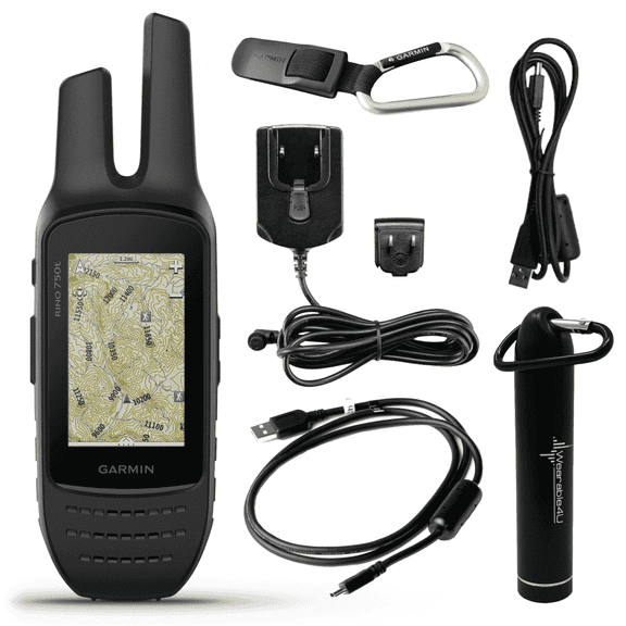 Garmin Rino 750t Two-Way Radio Navigator with Topo Mapping with Wearable4U Power Bank Bundle