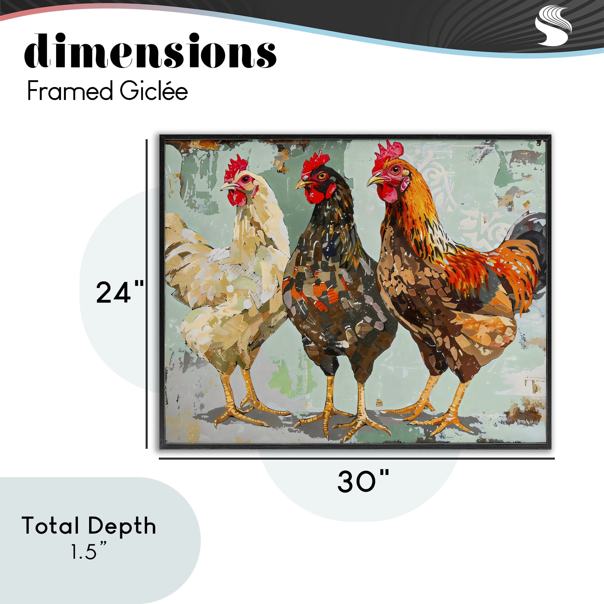 Stupell Industries Abstract Chickens Trio Black Framed Giclee Art, design by Creative Studio