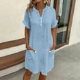 thumbnail image 2 of Savings Up to 30% off!Women's Summer Dress Casual Midi Short Sleeve Button Down Shirt Dresses Loose Beach Cover Up with Pockets,Light Blue ,Size XL, 2 of 7
