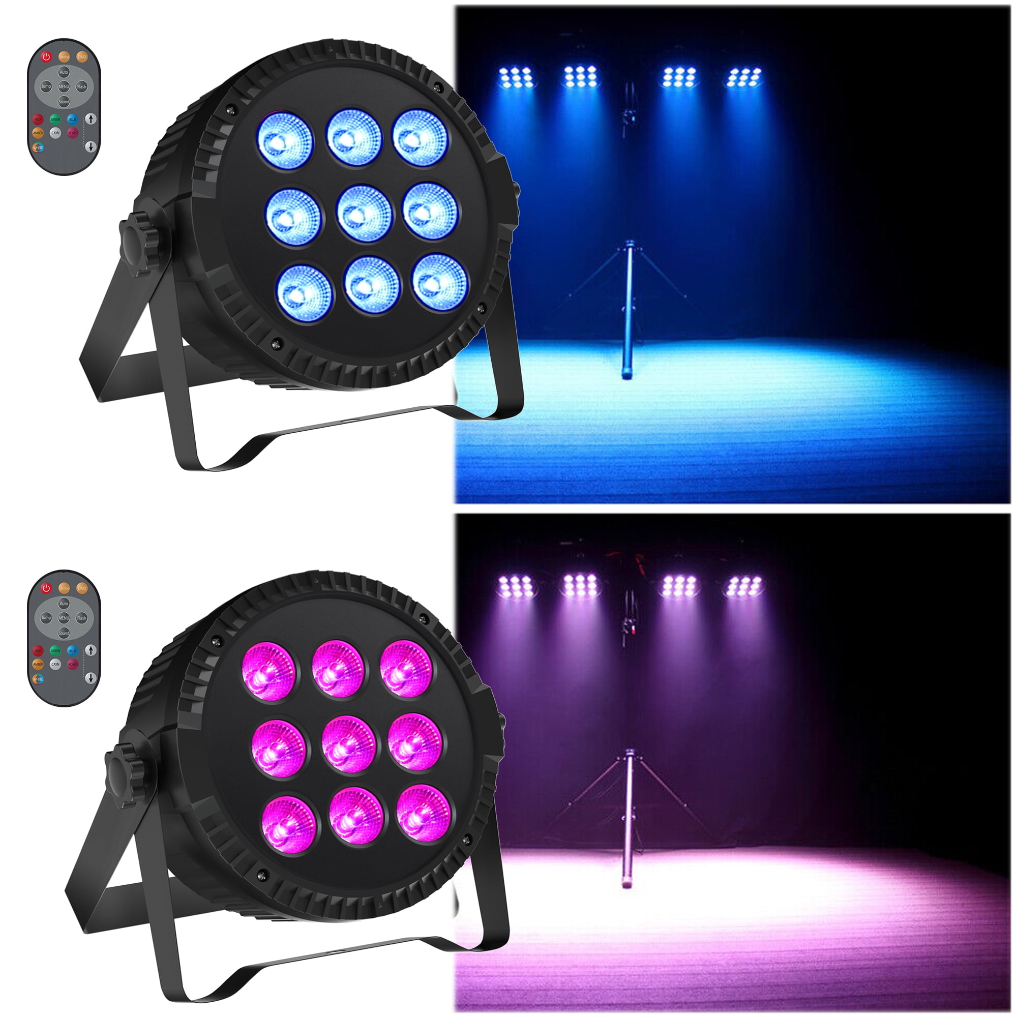 ​JAJALUYA Round DJ Par Light - 9LED RGBW DMX512 Sound-Active for Stage, Party, Bar (8-Pack)​​