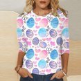 thumbnail image 2 of TSADFHJI Débardeurs pour Femmes Pack T-Shirt Décontracté Col Rond Imprimé de Pâques Manches Trois-Quarts S Violet Clair, 2 of 4