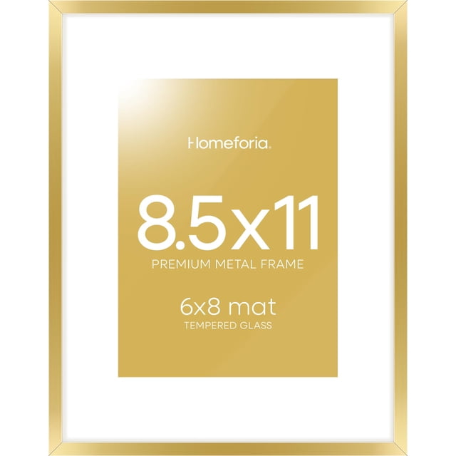 Marco de fotos Homeforia 8,5x11 de metal dorado con vidrio templado