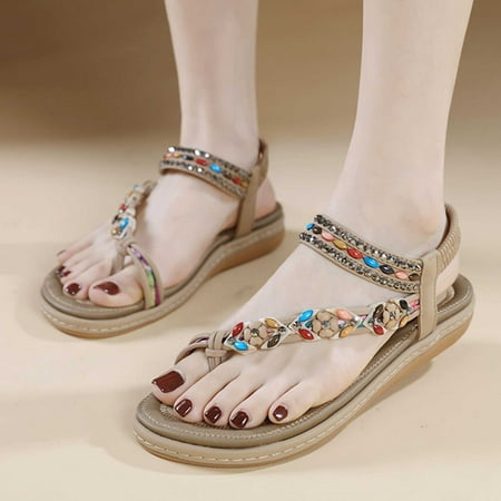 

YYYTop Sandals for Women Flats for Women Women s Summer New Floral Comfort Elastic Casual Seaside Beach Flat Sandals Arch Support Sandals Women s On Clearance