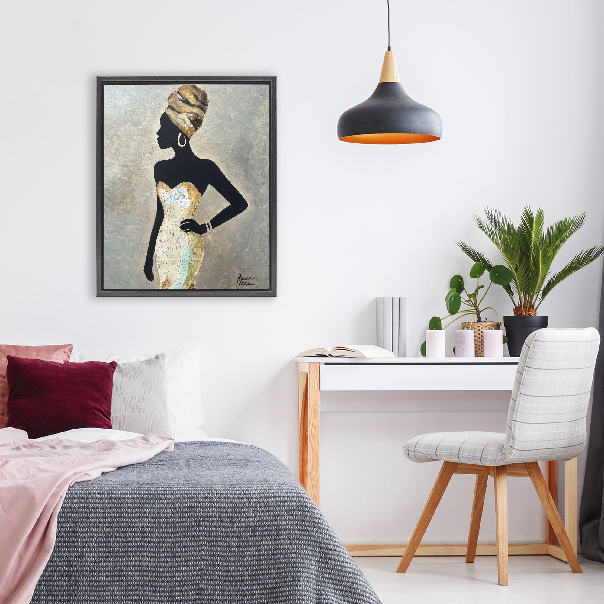 Stupell Industries Motherland Muse Fashion Portrait Black Framed Floater Canvas Wall Art, design by Lauren Luna
