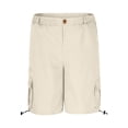thumbnail image 4 of Shorts Men Cargo Shorts for Men Solid Colos Elastic Waist Straight-Leg Shorts Button Zipper Knee Length Cargo Pants With Multiple Pocket Straight Button Relaxed Fit Elastic Waist Pocket Work Shorts, 4 of 6