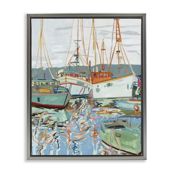 Stupell Industries Bohemian Modern Boating Harbor Gray Floating Frame Canvas Art, 17 x 21, by Melissa Wang