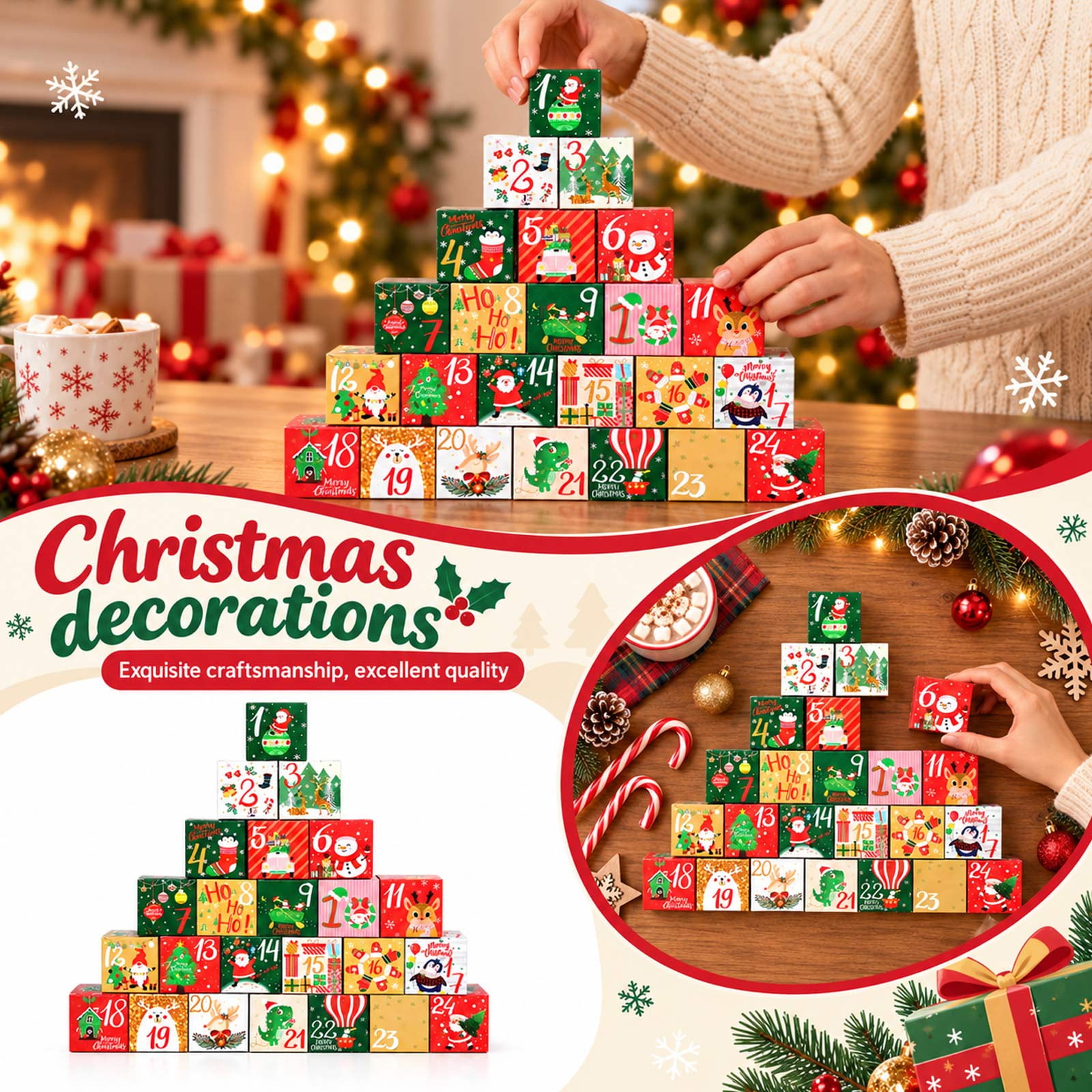 Christmas Advent Calendar 2026 with 24-Pack Colorful Holiday Designs Empty Diy Candy Boxes for Kids and Family Countdown Christmas Party Decoration