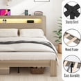 thumbnail image 3 of Queen Size Wood Platform Bed Frame with Storage LED Light & 2 USB,No Box Spring Needed,Dark Gray for Bedroom, 3 of 7