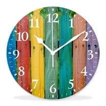 14 Inch Wall Clock Battery Operated Silent Clock Decorative for Office, Kitchen, Outdoor, Living Room，Vintage Rainbow Wood Brown Lovely
