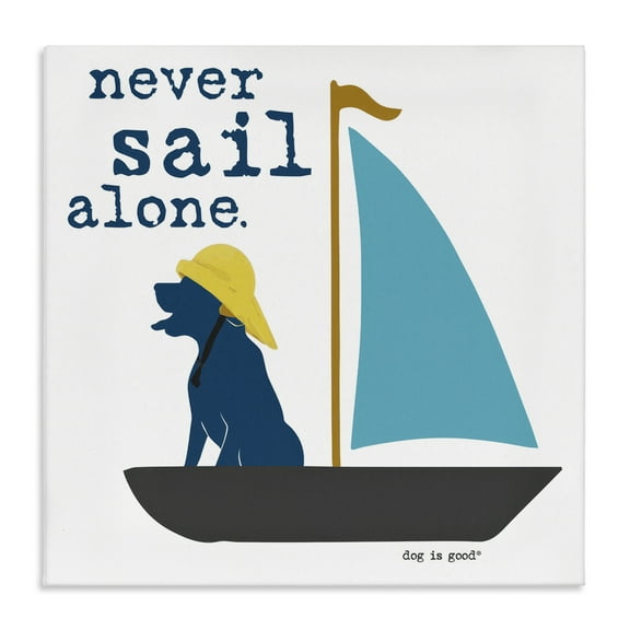 Stupell Industries Never Sail Alone Dog Animals Painting Wrapped Canvas Art Print Wall Art, 17 x 17