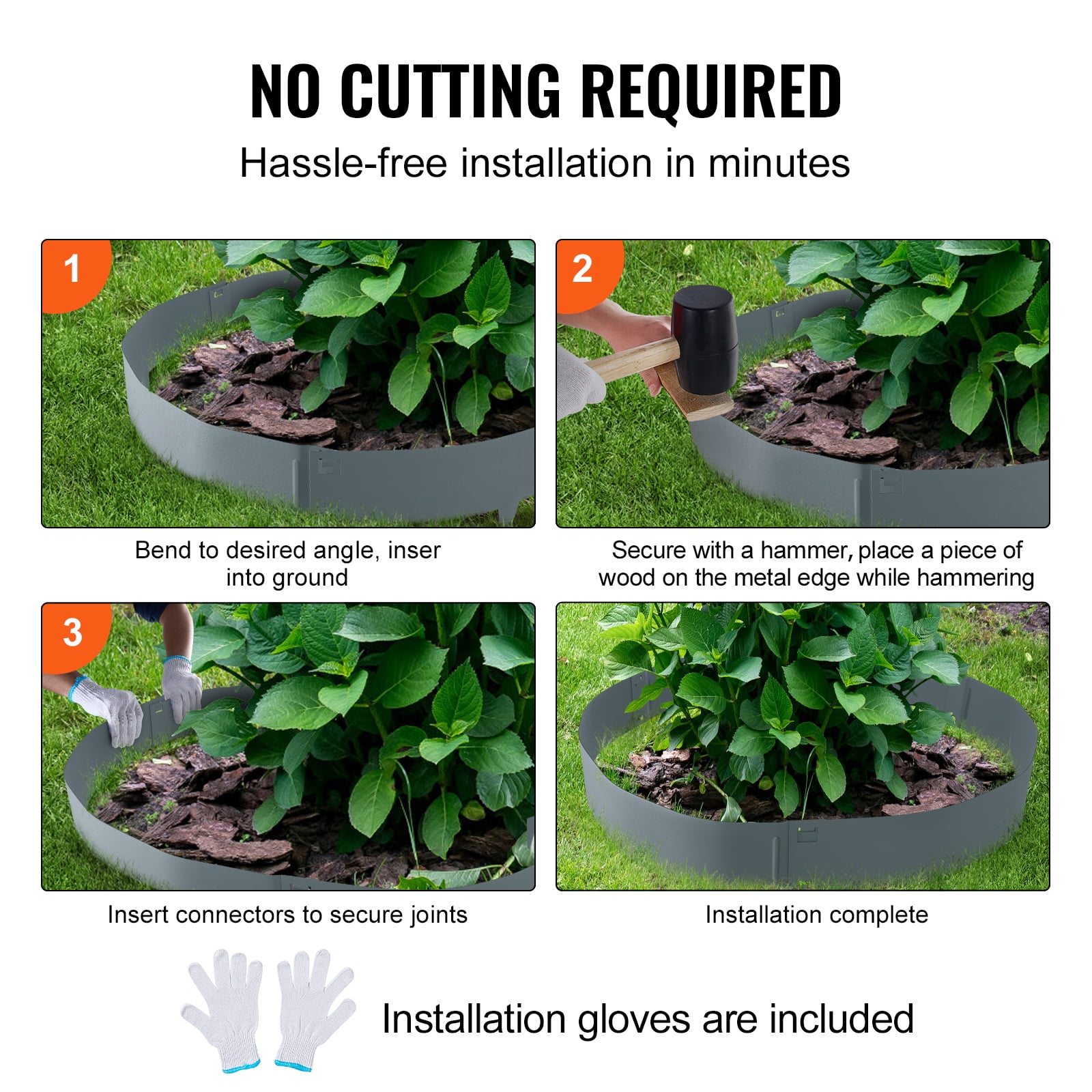 KFFKFF 5 PCS Metal Landscape Edging 39" L x 5" H Steel Garden Border 3.15" Spike Length Flexible Hammer-In Outdoor Landscaping Edge for Lawn, Garden, Walkway, Yard (Dark Grey)