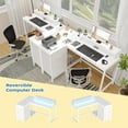thumbnail image 4 of L Shaped Computer Desk with Power Outlets LED Lights Drawers Shelves Corner Gaming Desk Home Office Workstation Modern Ergonomic Design (White), 4 of 7