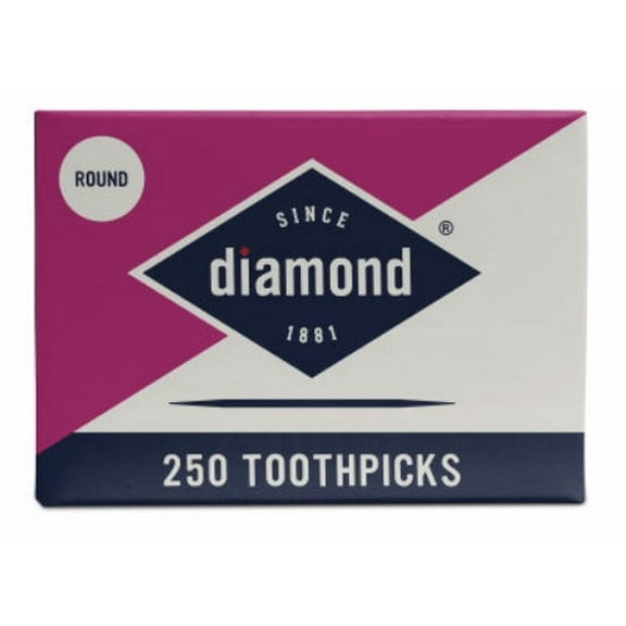 Diamond 535376822 250 Count Box Of Round Wooden / Wood Toothpicks - Quantity of 12