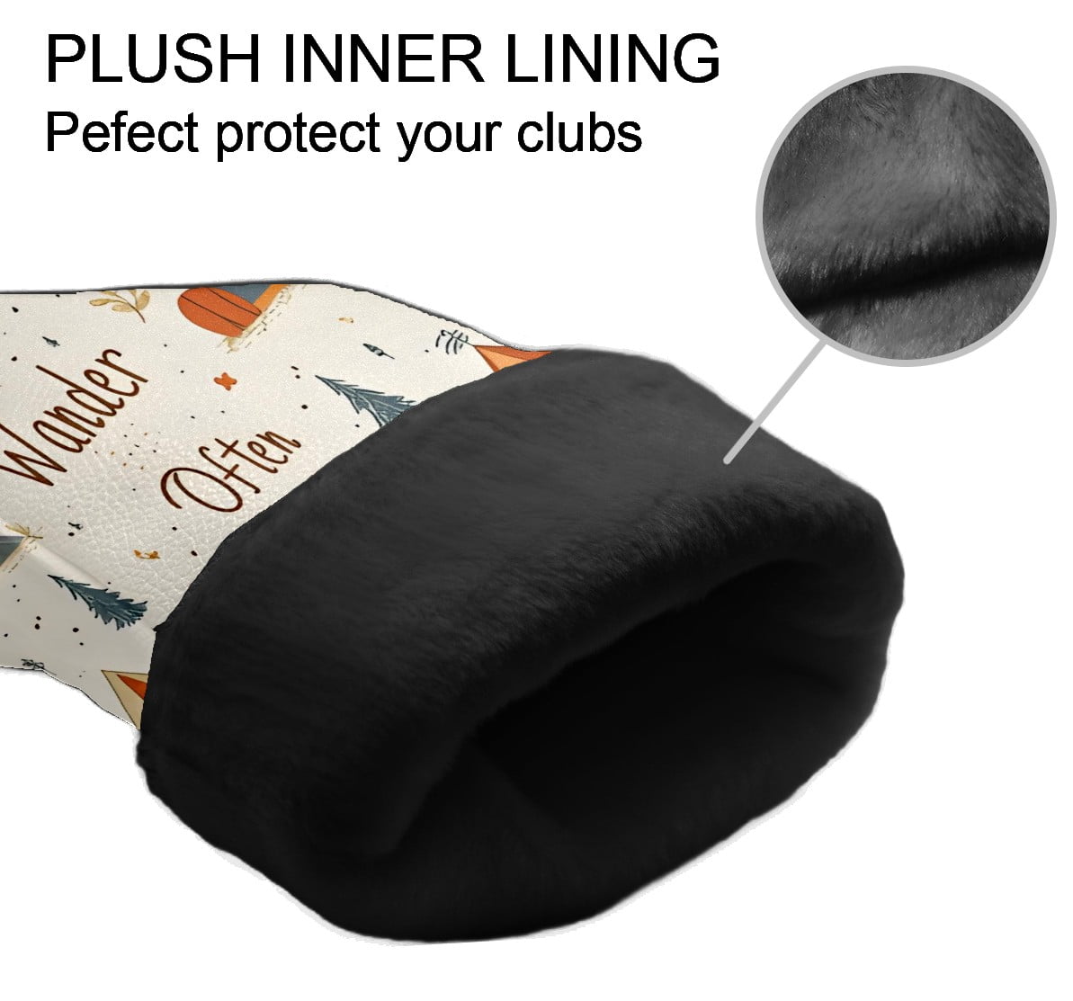 Golf Club Covers, Beige Camping Wander Premium PU Leather Driver Hybrid Putter Head Covers with Velvet Lining, Waterproof Golf Gifts for Men Women