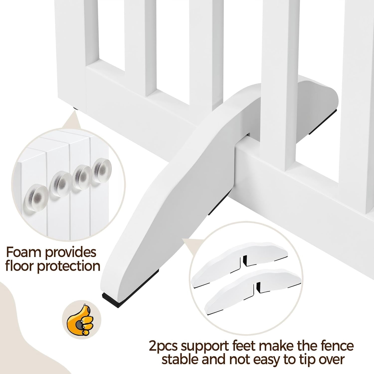 36" H Extra Tall Freestanding Pet Gate 4-Panel Wooden Dog Fence with 2 Support Feet Folding Dog Gate for Indoor, Stairs, Doorways, Halls, Kitchen Wooden Pet Barrier White, 79.5" L x 36" H