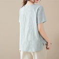 thumbnail image 5 of Camisas de Manga Corta para las Mujeres Blusas de Cuello Redondo con Botones Casuales, Camisa de Verano de Moda para Diarios Y Fiestas, 5 of 5