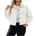 thumbnail image 4 of YanHoo Bomber Jackets Women Oversized Button Down Cropped Jacket Long Sleeve Fall Casual Outerwear, 4 of 8