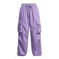 thumbnail image 2 of Women Cargo Pants, Comdrip Women Loose Elastic Waist Hiking Pant Casual Trousers Hiking Streetwear with Multi Pockets Baggy Cargo Pants Women Purple 3XL, 2 of 4