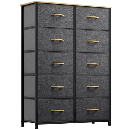 YITAHOME 10 Drawers Dresser, Fabric Dresser, Tall Chest Organizer Unit for Living Room, Hallway, Closets, Sturdy Steel Frame, Wooden Top