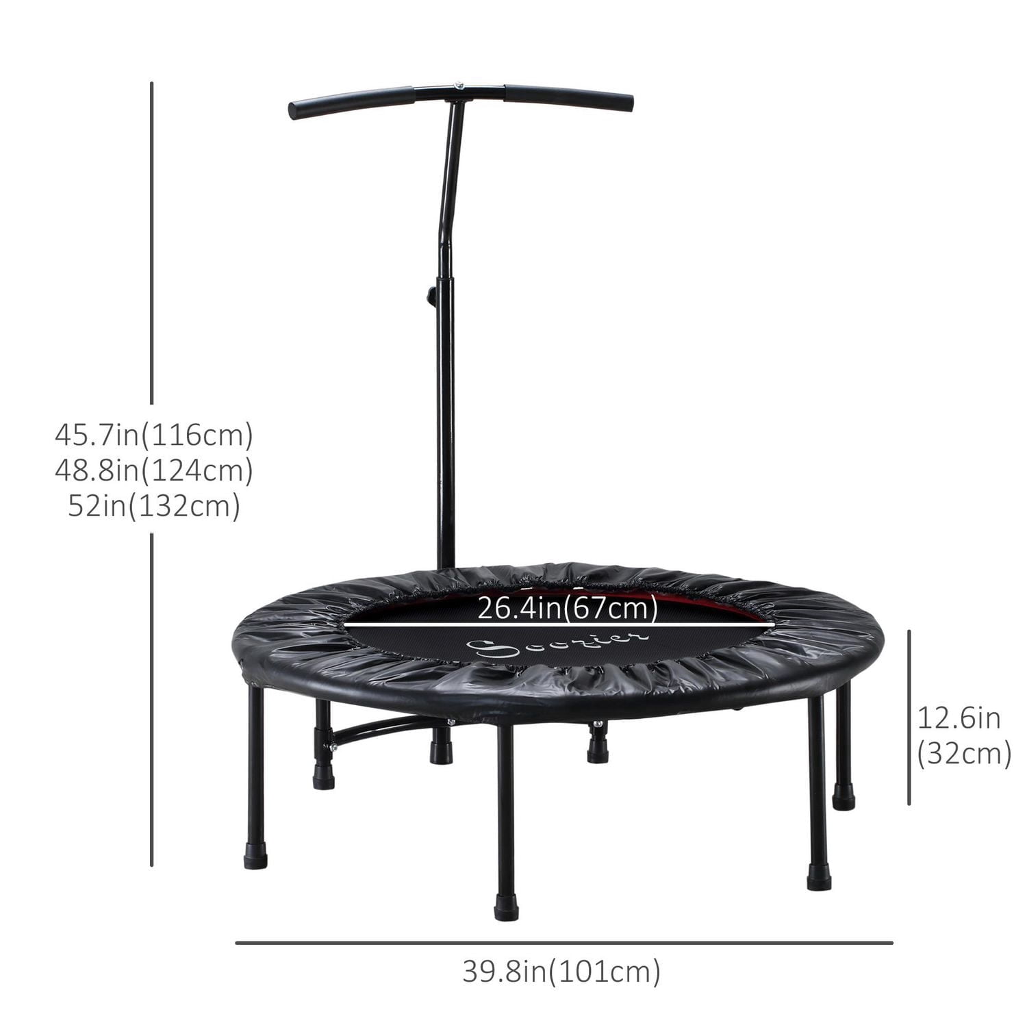 Mini Trampoline d'exercice RebondCardio Barre en T réglable Noir