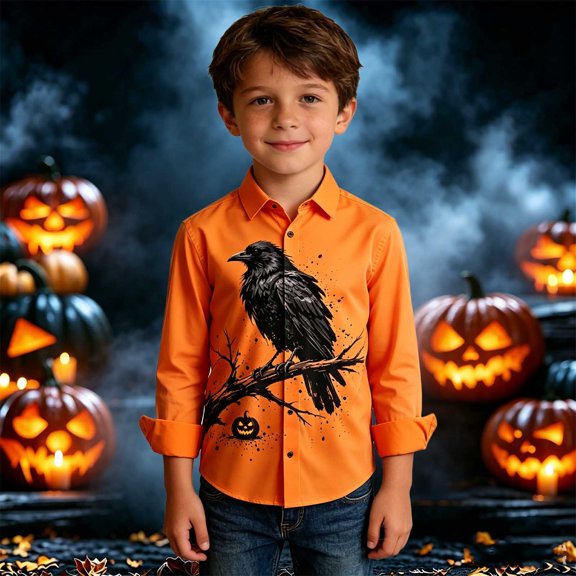 Boys Tops Casual Long Sleeve Collar Shirt with Chest Print for Seasonal Everyday Wear Kids Fashion Top Suitable for Holidays and Outdoor Activities