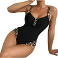 thumbnail image 2 of HaoXianJian Women Swimsuit 1 Piece Cheeky leopard Print Bathing Suit V Neck Bodysuit Flowy Body Shaping Swimwear, 2 of 5