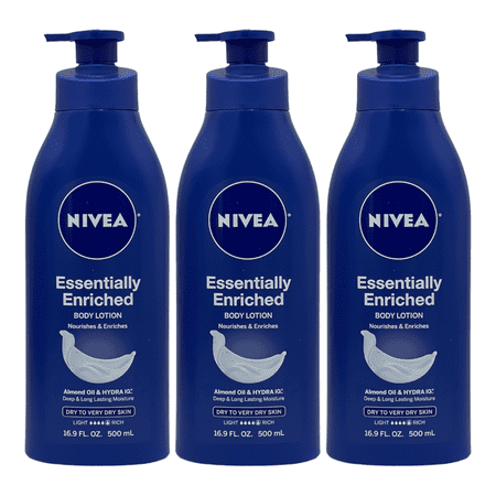 3 Pack NIVEA Essentially Enriched Body Lotion Almond Oil Very Dry Skin 16.9 oz