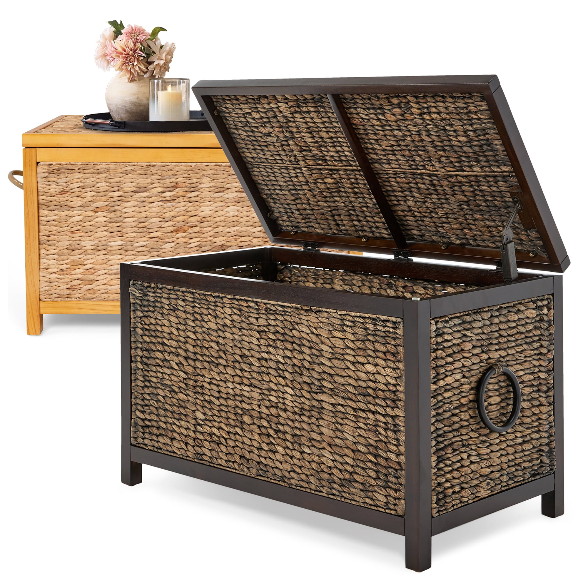 ClickDecor Wilson Farmhouse Wicker Trunk Acacia 30" Storage Basket Rustic Brown