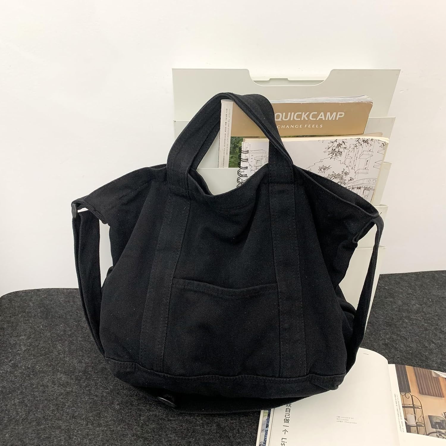 Canvas Tote Bag for Women with Pockets Cute Small Crossbody Bag Purses Handbag for Work Beach Tote Bag