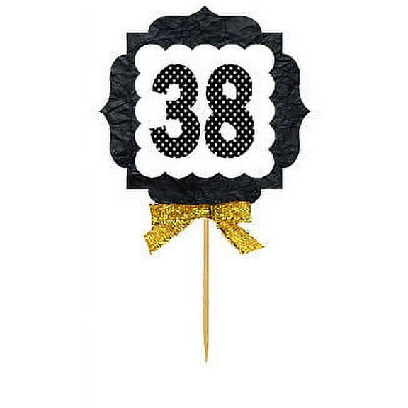 38th Birthday / Anniversary Gold Ribbon Hand Crafted Novelty Cupcake Decoration Toppers / Picks -12ct