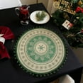 thumbnail image 5 of Virelaxpo Green Christmas Placemat with Pom Pom - Round Woven Table Mat for Holiday Dining, Snowflake and Reindeer Patterns, Heat Resistant and Easy Clean, 38x38cm, 5 of 6