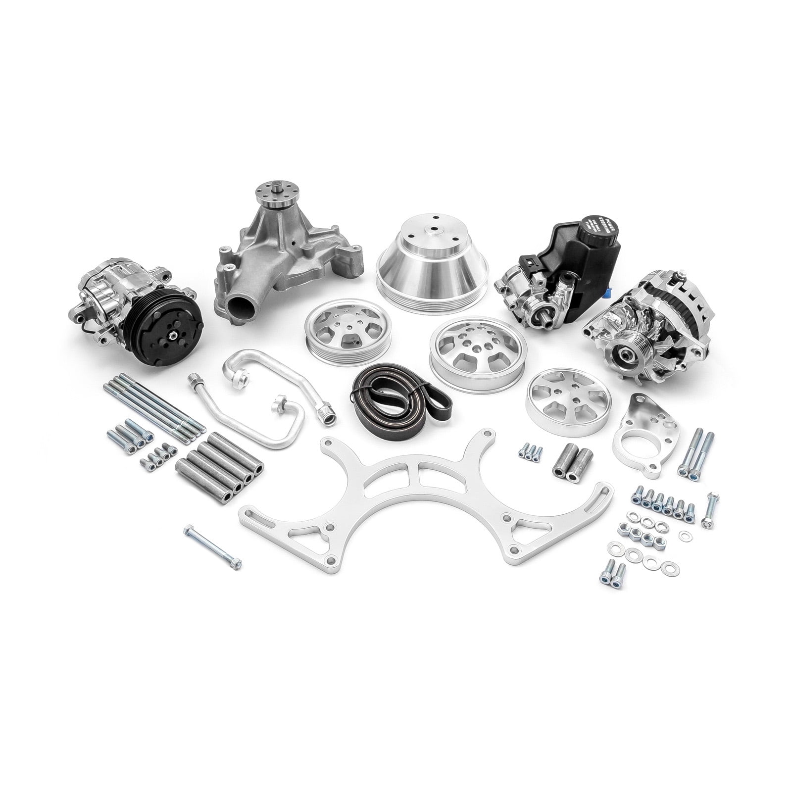 Speedmaster PCE415.1051 Compatible with Chevy SBC 350 Aluminum Complete Serpentine Belt Drive System Kit w/reservoir - Polished