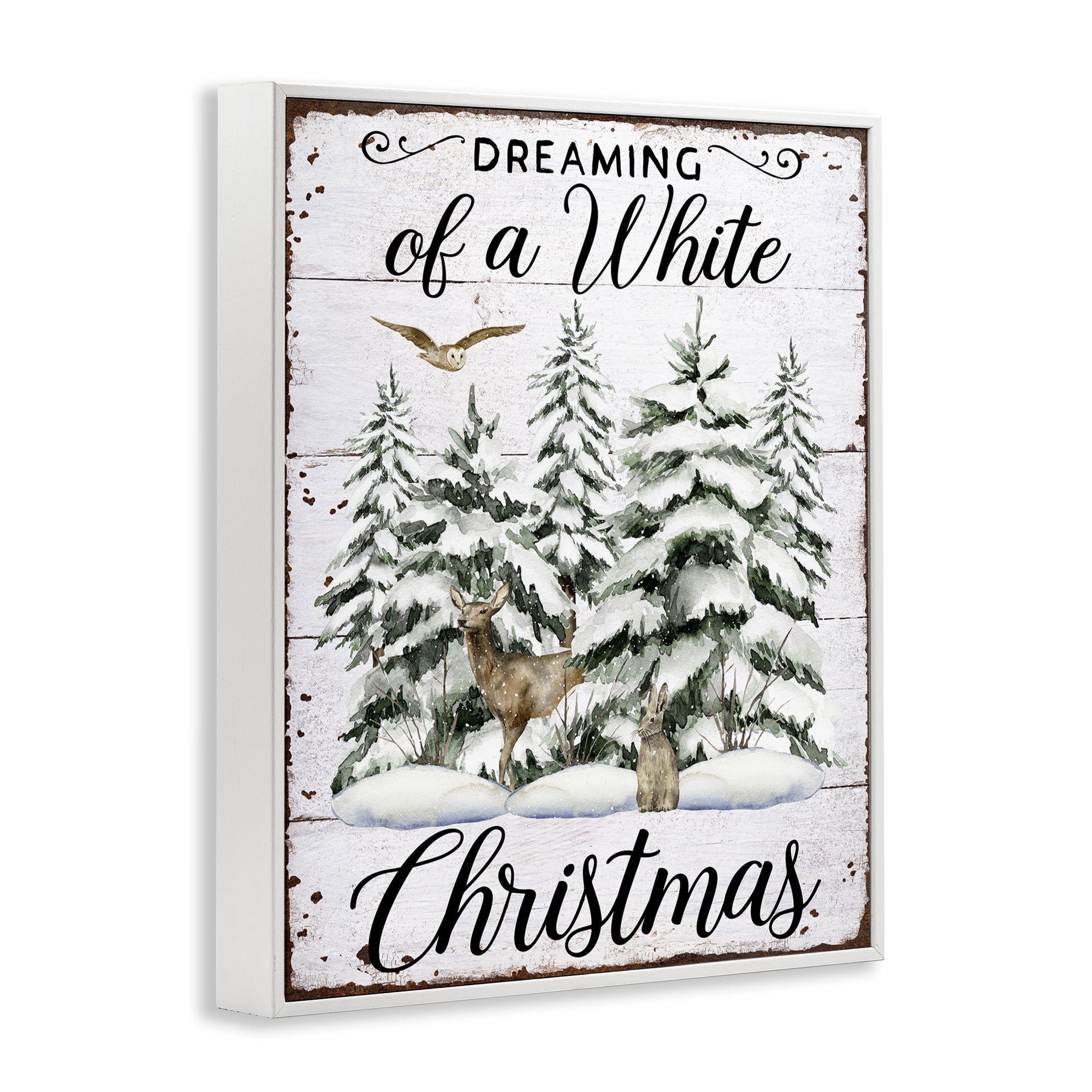 Stupell Industries White Christmas Forest Holiday Painting White Framed Art Prints Wall Art, 24 x 30