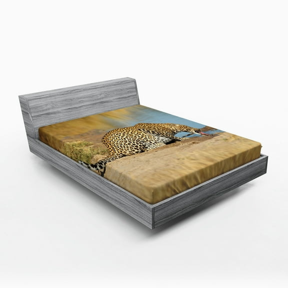 Ambesonne Animal Fitted Sheet, Leopard in Savannah Print, Full Size, Pale Brown