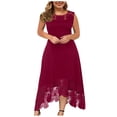 thumbnail image 2 of Robe d'Été pour Femmes 2024 Mode Grande Taille Décontractée Couleur Unie Col Rond Aguichant Dentelle Sans Manches Ample Robe Chandail 50 % de Réduction!, 2 of 7