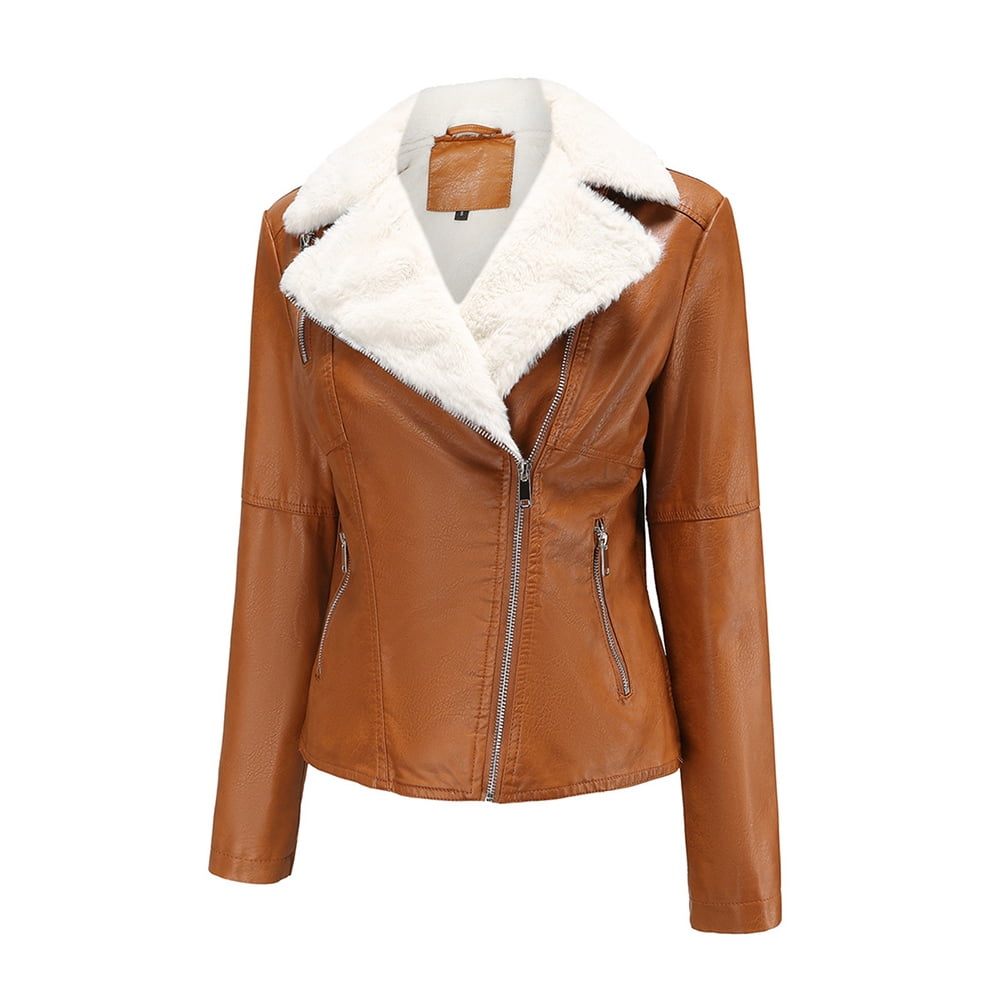 Leather Jackets for Women Zpanxa Women Faux Leather Moto Biker Short Coat Jacket, Plus Size Short Lightweight Motorcycle Biker Jacket, Fitted Slim Jackets Coat Khaki A S