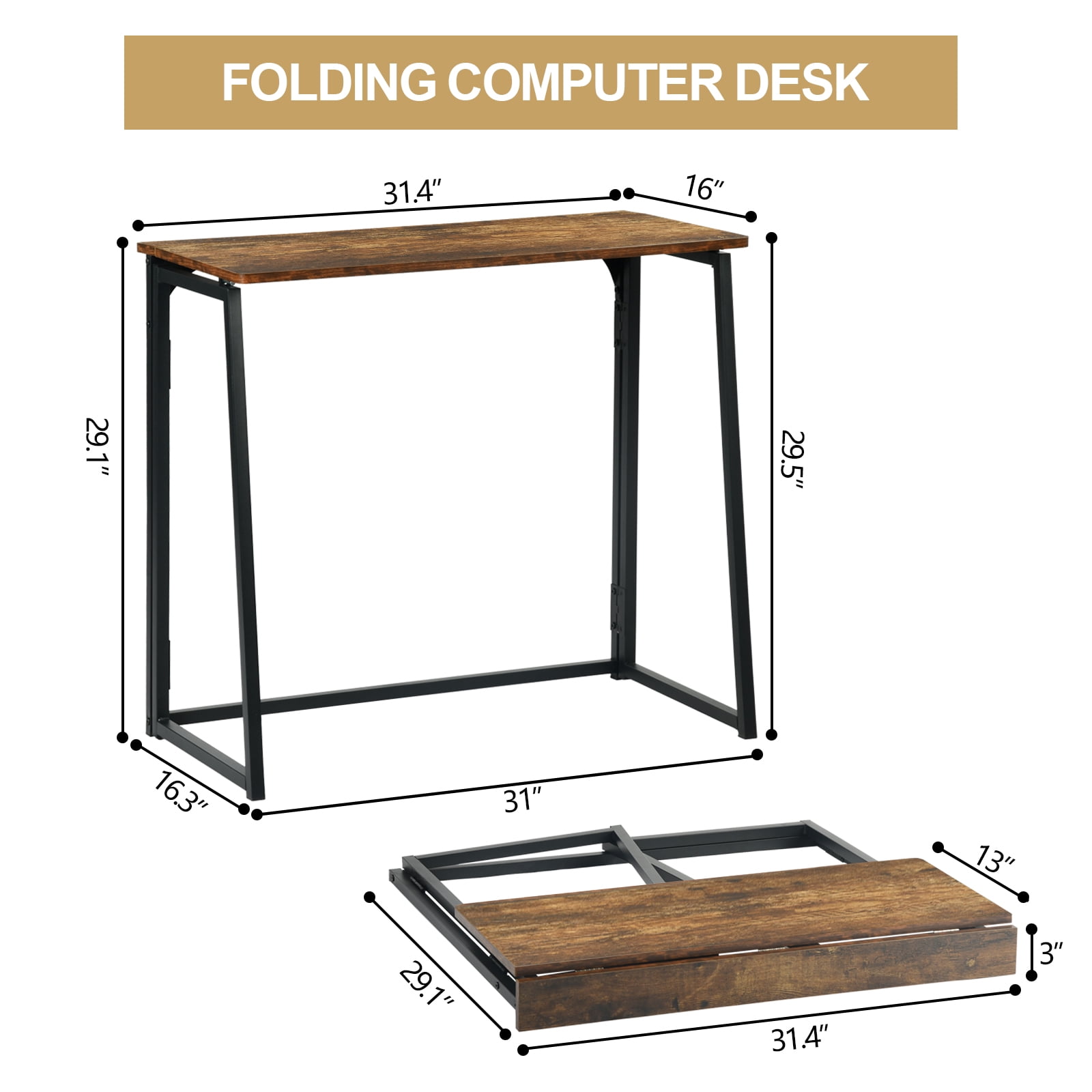 Homy Casa Folding Table, Portable Space-Saving Desk for Home, Apartment, Events, Vintage