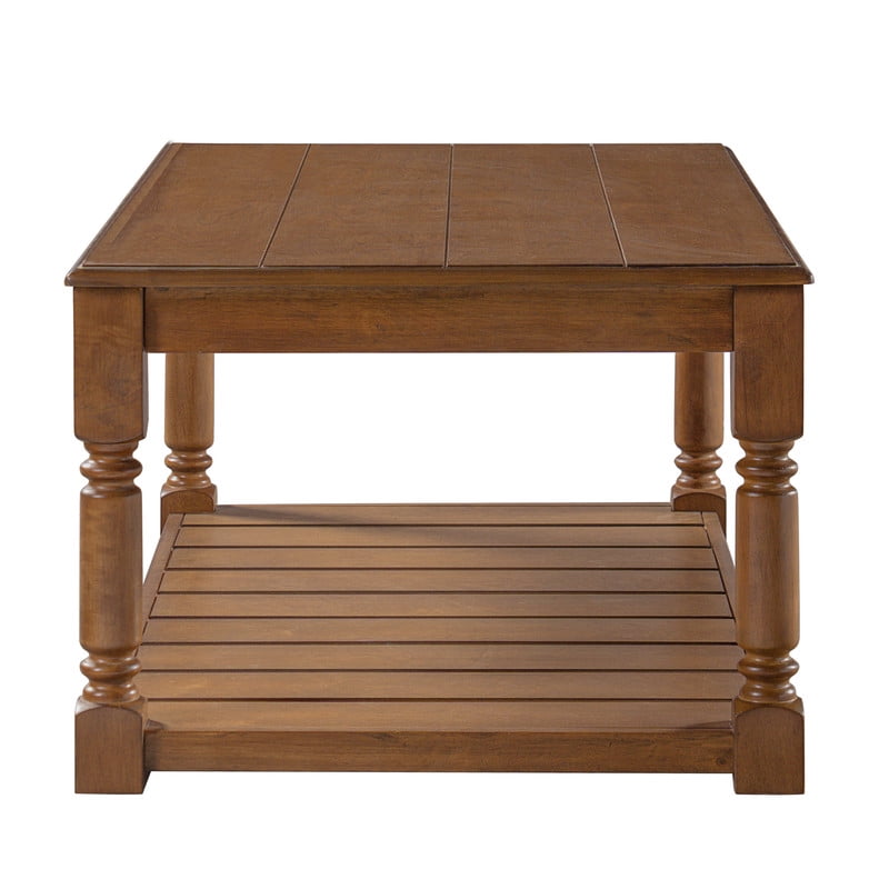 Vintage Rectangular Center Coffee Table with Sculptural Spindle Solid Wood Legs, 2-Tier Traditional Wooden Cocktail End Table