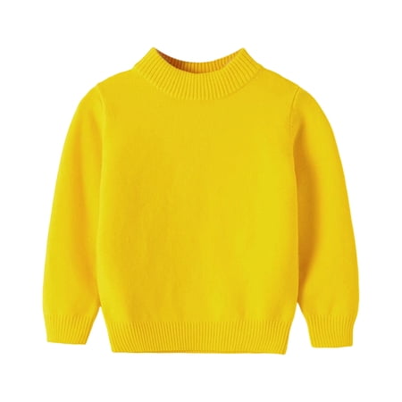 Wdgfv Boys Knit Sweater Mid Neck Soft Warm Pullover Top Casual Comfortable Winter Fall Everyday Wear For Kids Yellow 5-6 Years