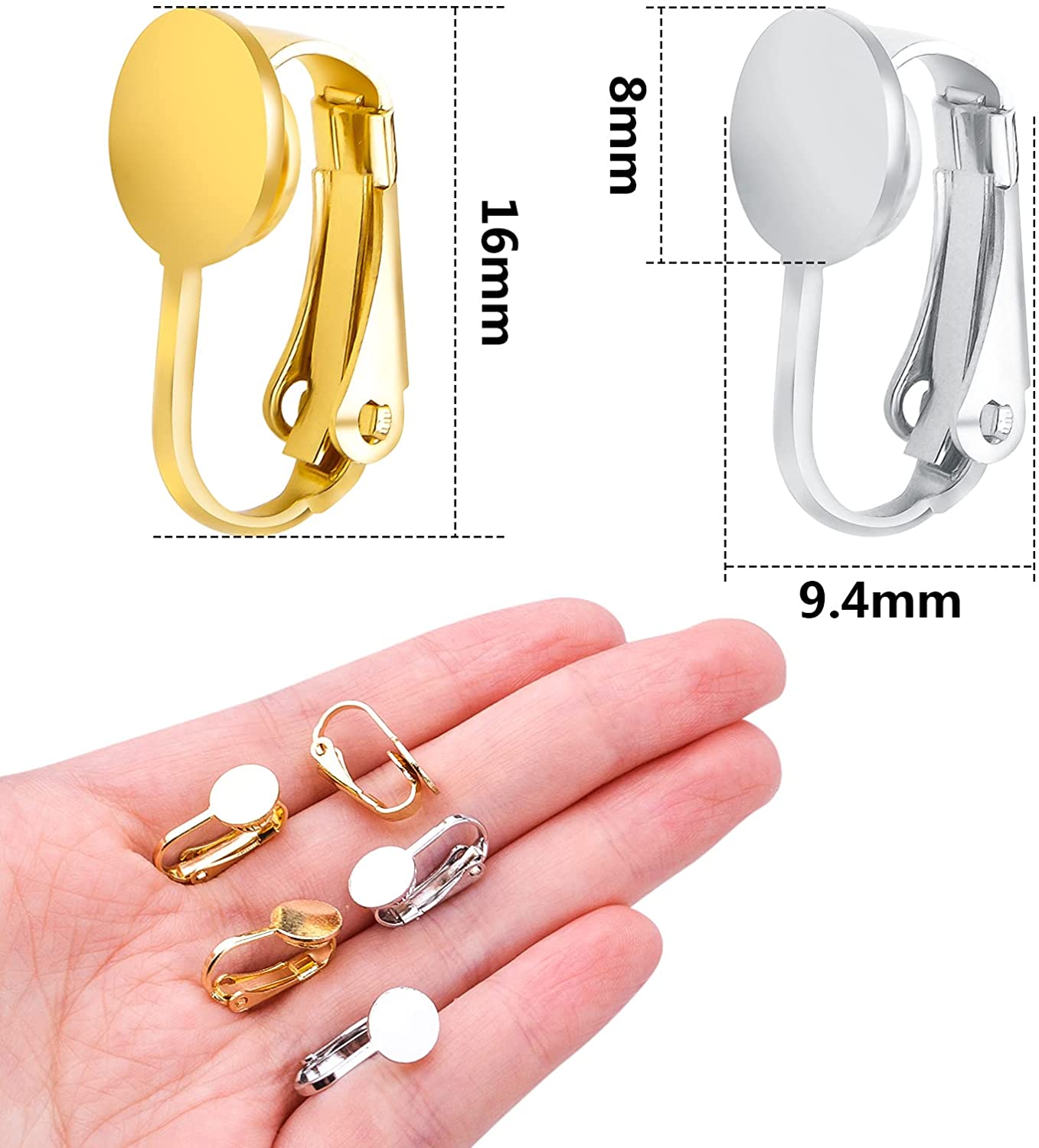 20pcs Clip-on Earring Converters Brass Round Flat Back Tray Earring Clips Components for Women Girls DIY Earrings Design Jewelry Making Findings, Gold and Silver - image 3 of 5