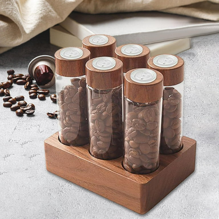 Coffee Bean Test Tube, Coffee Bean Storage Tubes, Tea Sugar Canister with Wooden Stand Coffee Beans Storage Containers for Pantry Kitchen Bar 22G