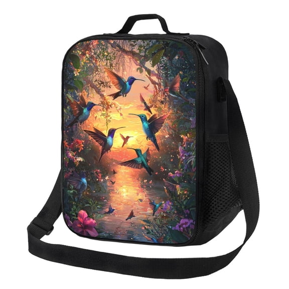 Tropical Hummingbird Lunch Bag Reusable Lunch Box Insulated Tote Bag with Adjustable Shoulder Strap