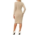 thumbnail image 3 of Vestido ajustado de peplum para mujer INSPIRE CHIC, cuello redondo, de manga larga, cintura alta, midi, vestido de trabajo, talla S, color caqui, 3 of 6