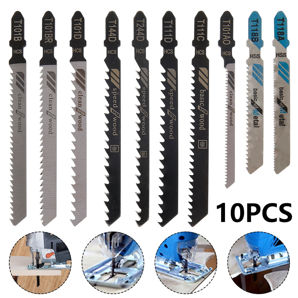 10pcs Jigsaw Blade Set T-Slot Fitting Fit Shank Saw Plastic Wood Blades HCS 
