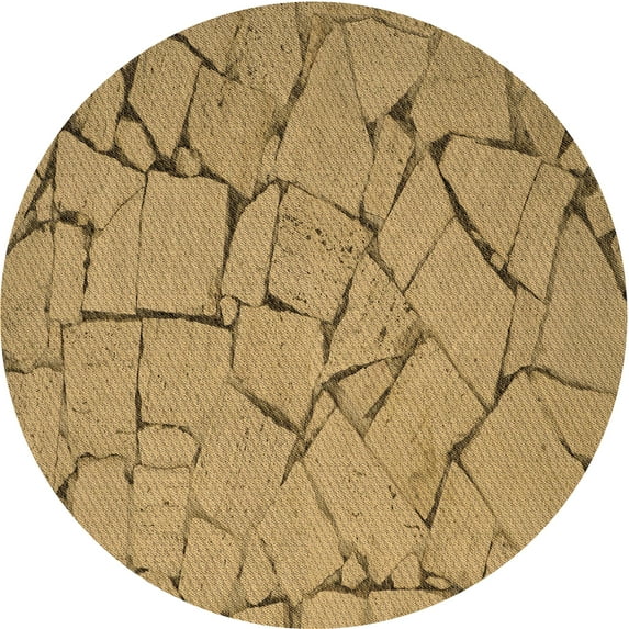 Ahgly Company Machine Washable Indoor Round Transitional Yellow Area Rugs, 5' Round