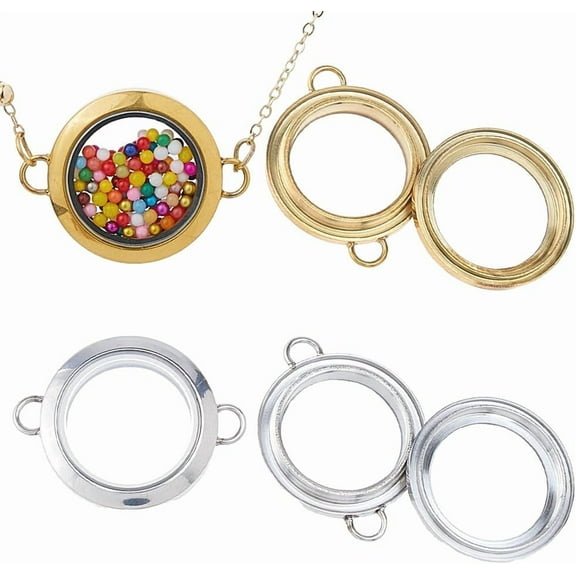 Round Locket Necklace Glass Photo Charms Stainless Steel Floating Memory Necklaces for Jewelry Making Clear DIY