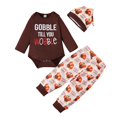 thumbnail image 2 of Glisme Boys Thanksgiving Outfit Short Sleeve Graphic Prints Crewneck Triangle Romper Pants Hat 3 Pieces Set Classic Toddler Daily Wear Brown, 2 of 8