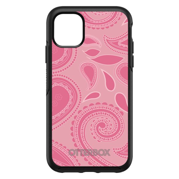 DistinctInk OtterBox Symmetry Custom Case for Apple iPhone 15 (6.1" Screen) - Big Pink Paisley - Wireless Charging Compatible